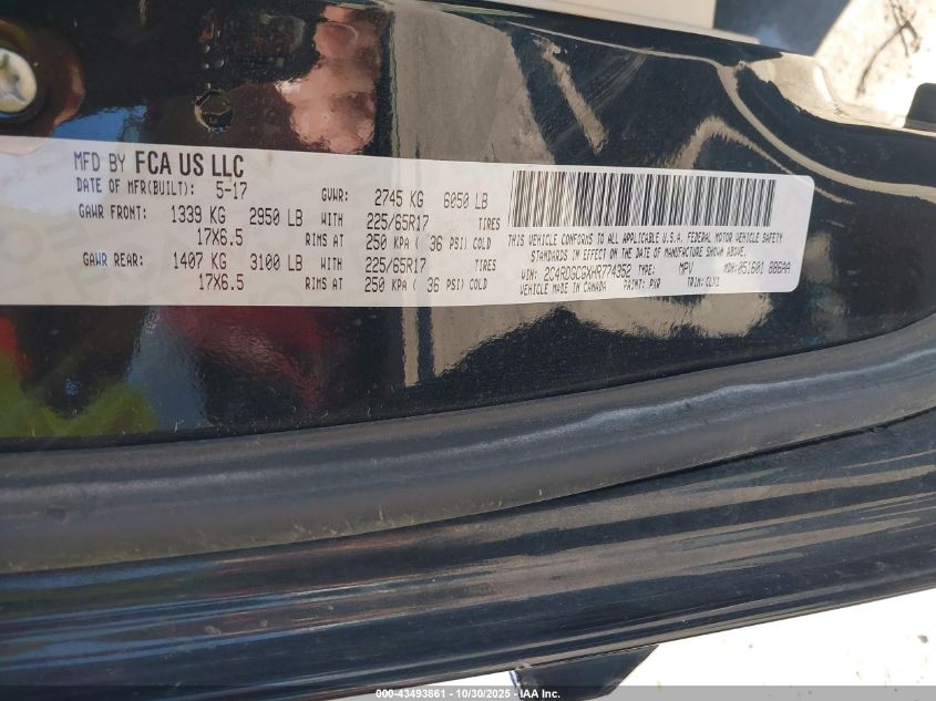 2017 Dodge Grand Caravan Sxt VIN: 2C4RDGCGXHR774352 Lot: 43493861