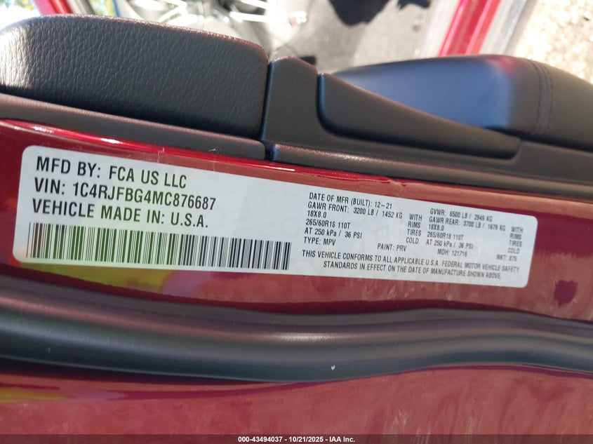 2021 JEEP GRAND CHEROKEE LIMITED 4X4 1C4RJFBG4MC876687