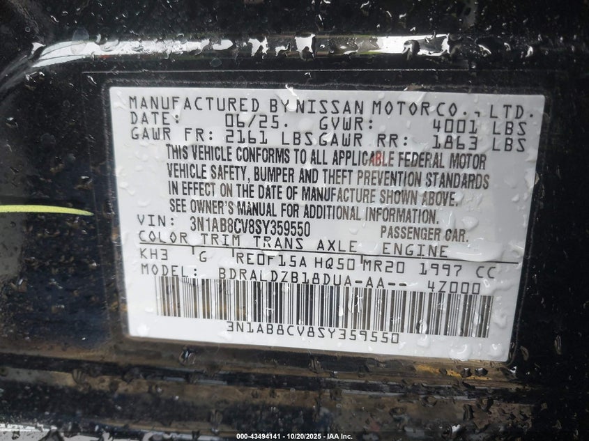 2025 NISSAN SENTRA SV 3N1AB8CV8SY359550