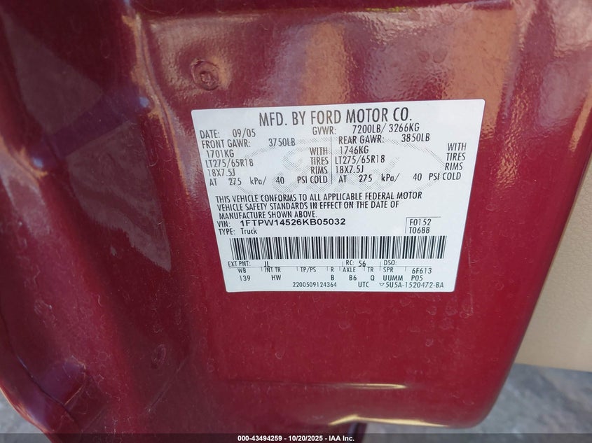 1FTPW14526KB05032 2006 FORD F-150 photo no. 9