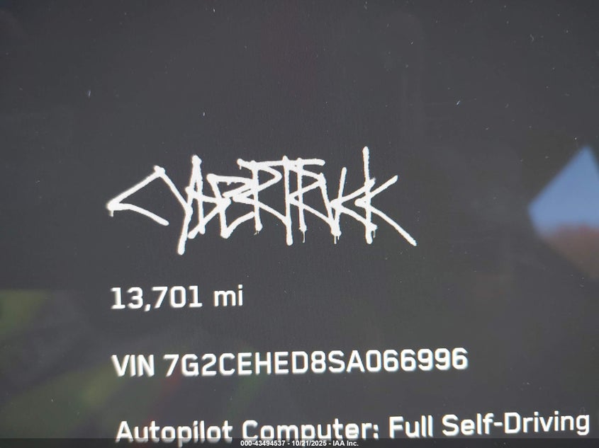 2025 Tesla Cybertruck All-Wheel Drive VIN: 7G2CEHED8SA066996 Lot: 43494537