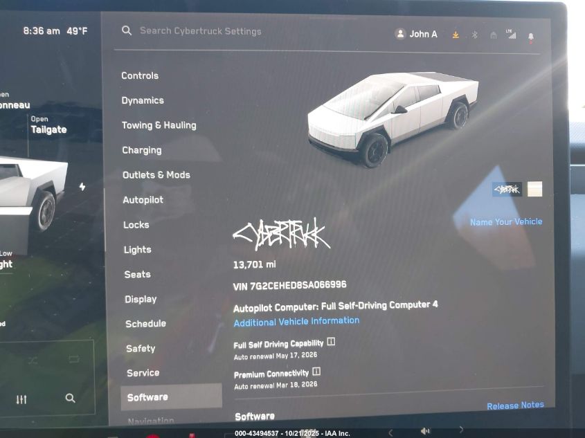 2025 Tesla Cybertruck All-Wheel Drive VIN: 7G2CEHED8SA066996 Lot: 43494537