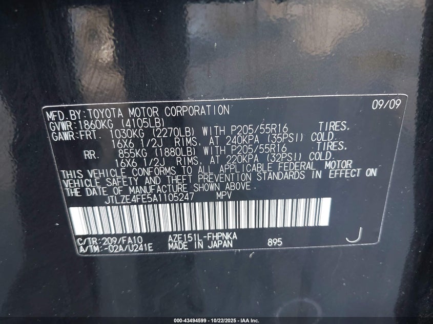 JTLZE4FE5A1105247 2010 SCION XB photo no. 9