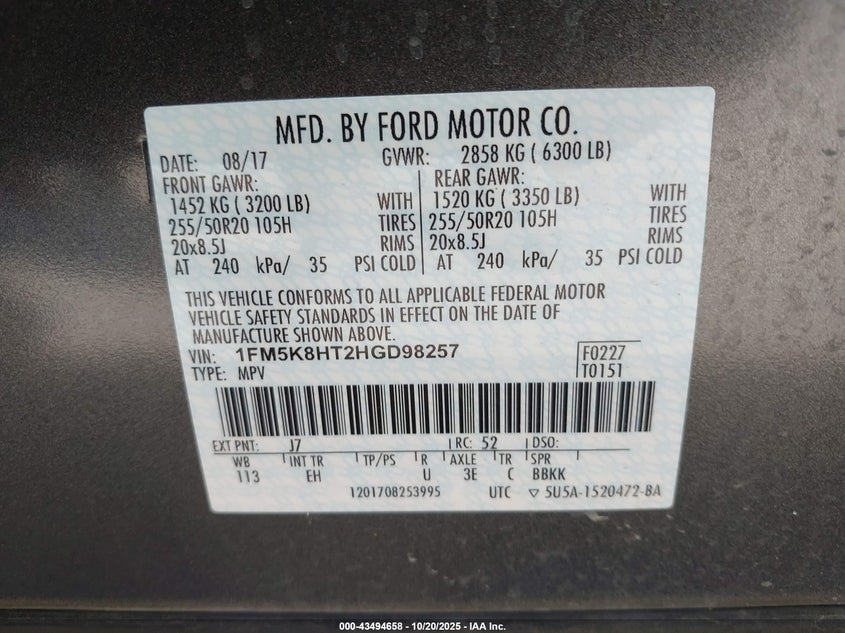 2017 FORD EXPLORER PLATINUM 1FM5K8HT2HGD98257