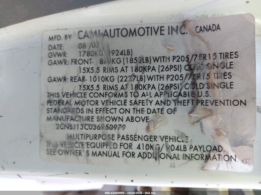 2003 Chevrolet Tracker Hard Top Base VIN: 2CNBJ13C036950979 Lot: 43494995