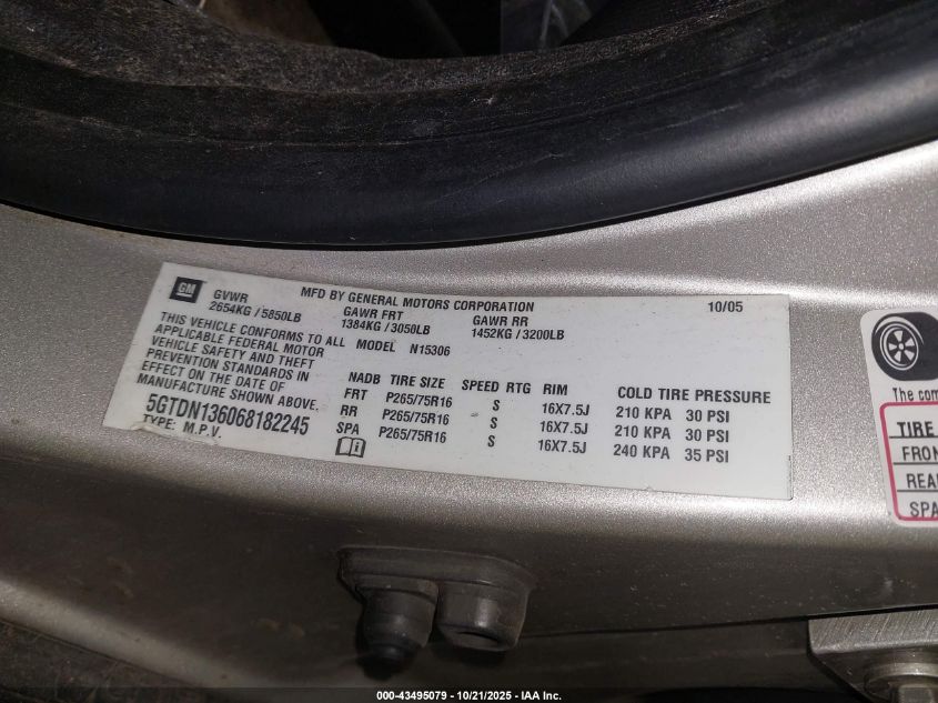 2006 Hummer H3 Suv VIN: 5GTDN136068182245 Lot: 43495079