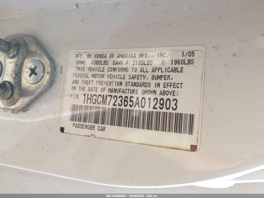 1HGCM72365A012903 2005 HONDA ACCORD photo no. 9