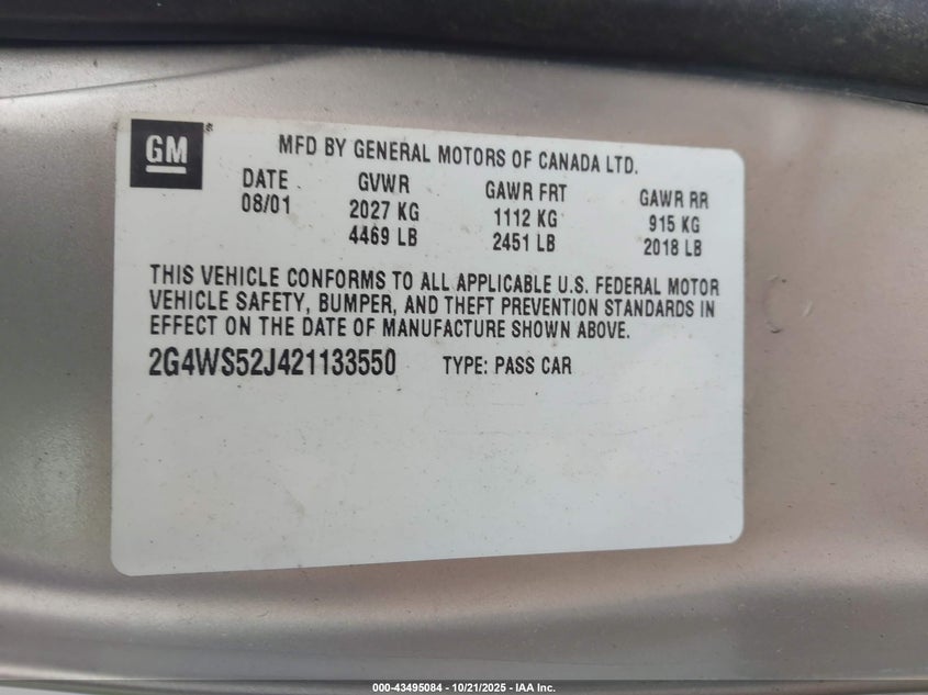 2G4WS52J421133550 2002 BUICK CENTURY photo no. 9