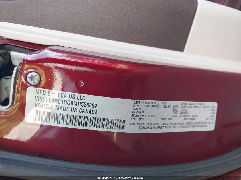 2021 Chrysler Voyager Lxi VIN: 2C4RC1DG9MR528899 Lot: 43495187
