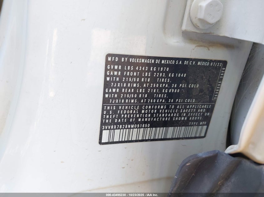 2022 VOLKSWAGEN TAOS 1.5T SE 3VVRX7B28NM091650