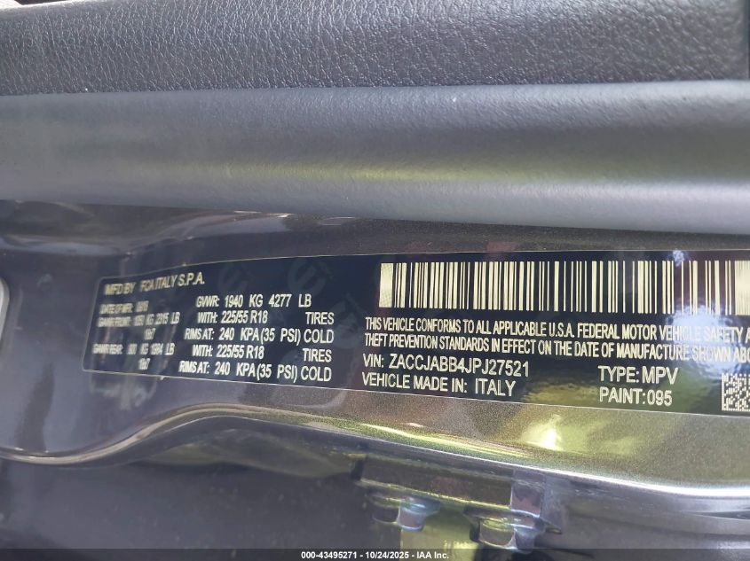 2018 Jeep Renegade Latitude Fwd VIN: ZACCJABB4JPJ27521 Lot: 43495271