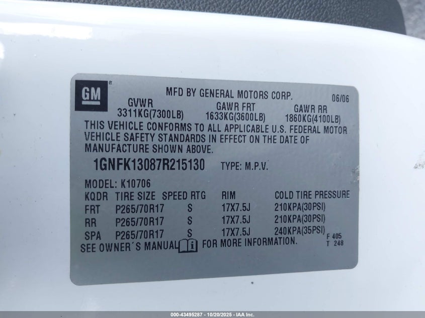 1GNFK13087R215130 2007 CHEVROLET TAHOE photo no. 9