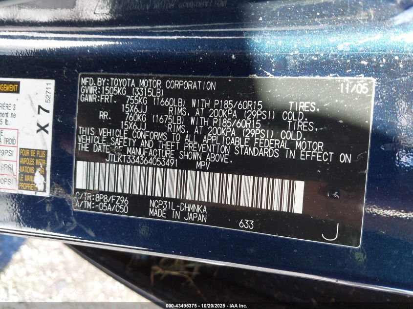 2006 Scion Xb VIN: JTLKT334364053491 Lot: 43495375