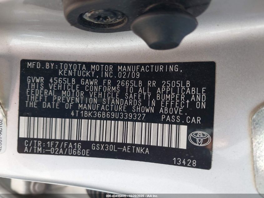 2009 Toyota Avalon Xl VIN: 4T1BK36B69U339327 Lot: 43495405