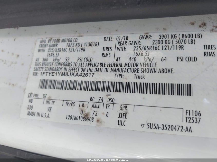 2018 FORD TRANSIT-150 1FTYE1YM8JKA42617