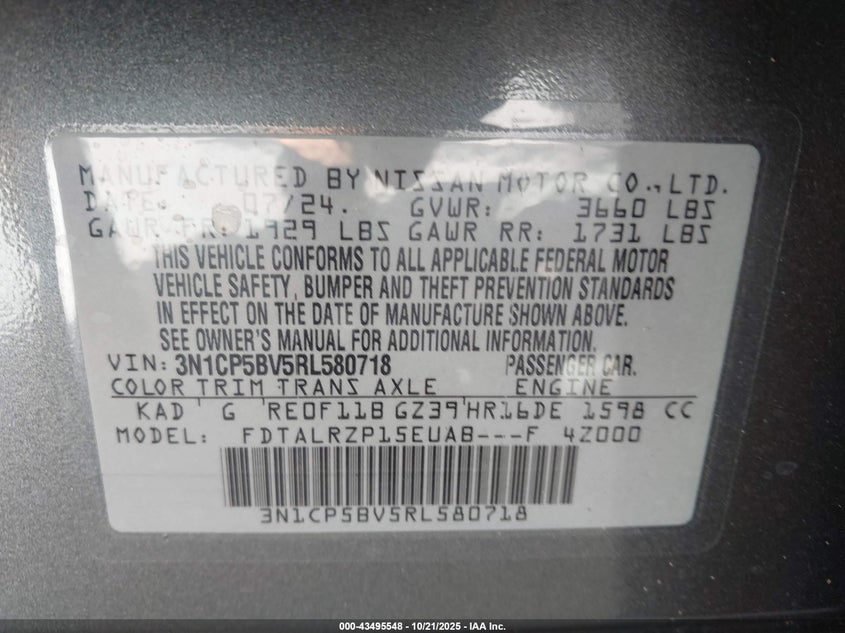 2024 NISSAN KICKS S XTRONIC CVT 3N1CP5BV5RL580718