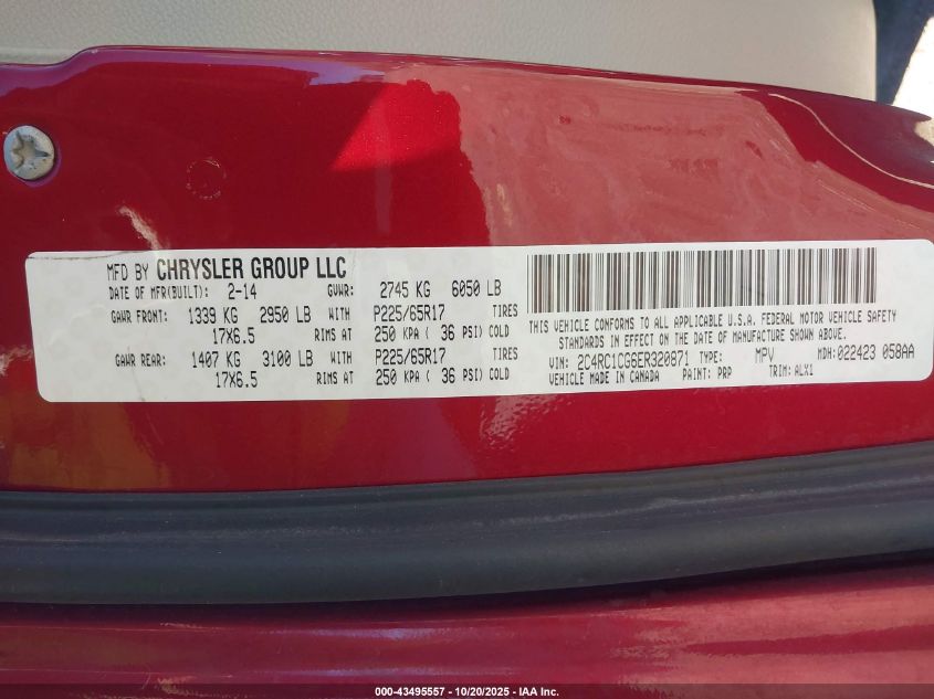 2014 Chrysler Town & Country Touring-L VIN: 2C4RC1CG6ER320871 Lot: 43495557