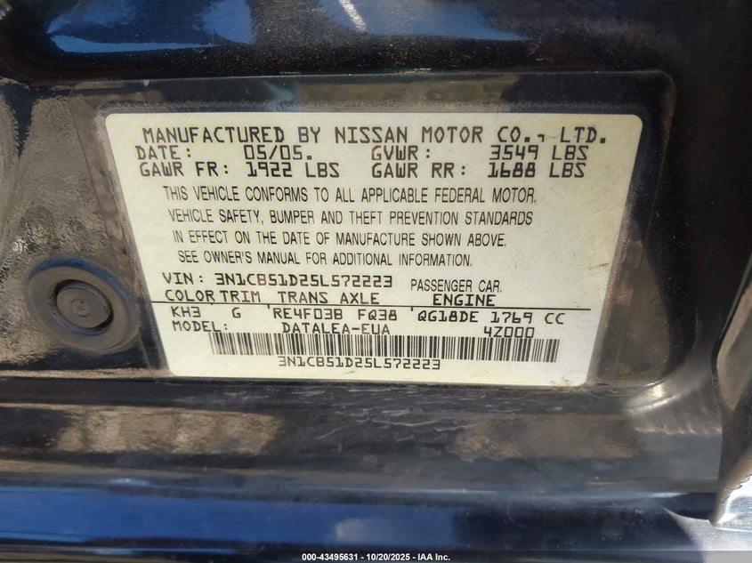 3N1CB51D25L572223 2005 NISSAN SENTRA photo no. 9