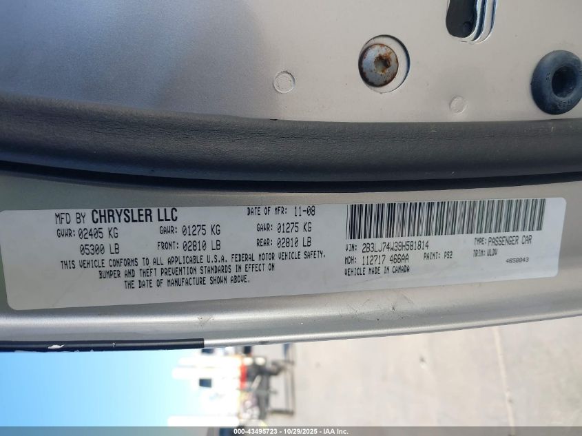 2009 Dodge Challenger Srt8 VIN: 2B3LJ74W39H581814 Lot: 43495723