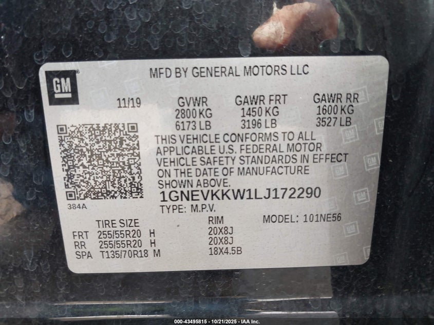 2020 CHEVROLET TRAVERSE AWD PREMIER 1GNEVKKW1LJ172290