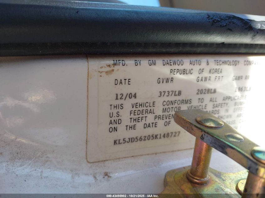 2005 Suzuki Forenza S VIN: KL5JD56Z05K148727 Lot: 43495902