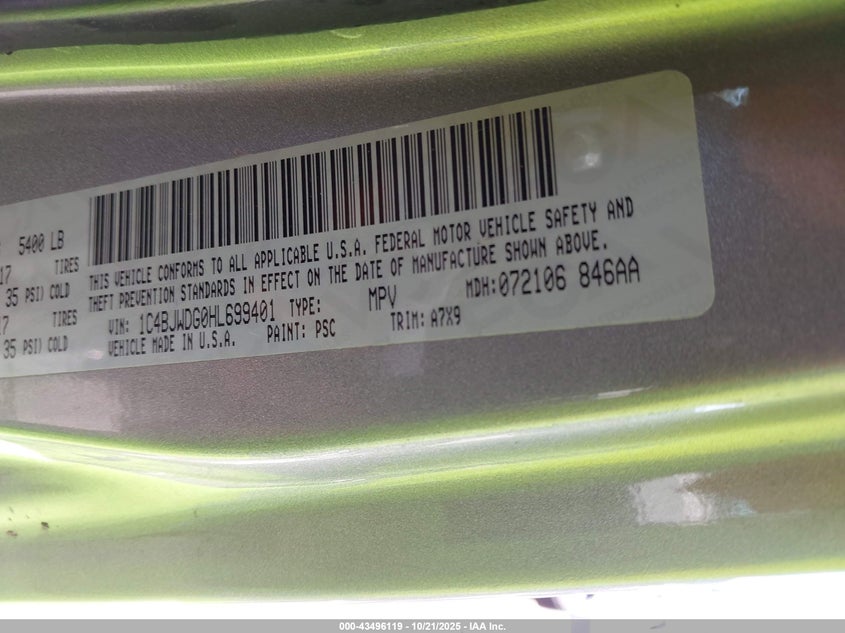 2017 JEEP WRANGLER UNLIMITED SPORT 4X4 1C4BJWDG0HL699401