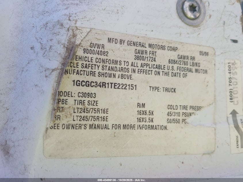 1GCGC34R1TE222151 1996 CHEVROLET GMT-400 photo no. 9