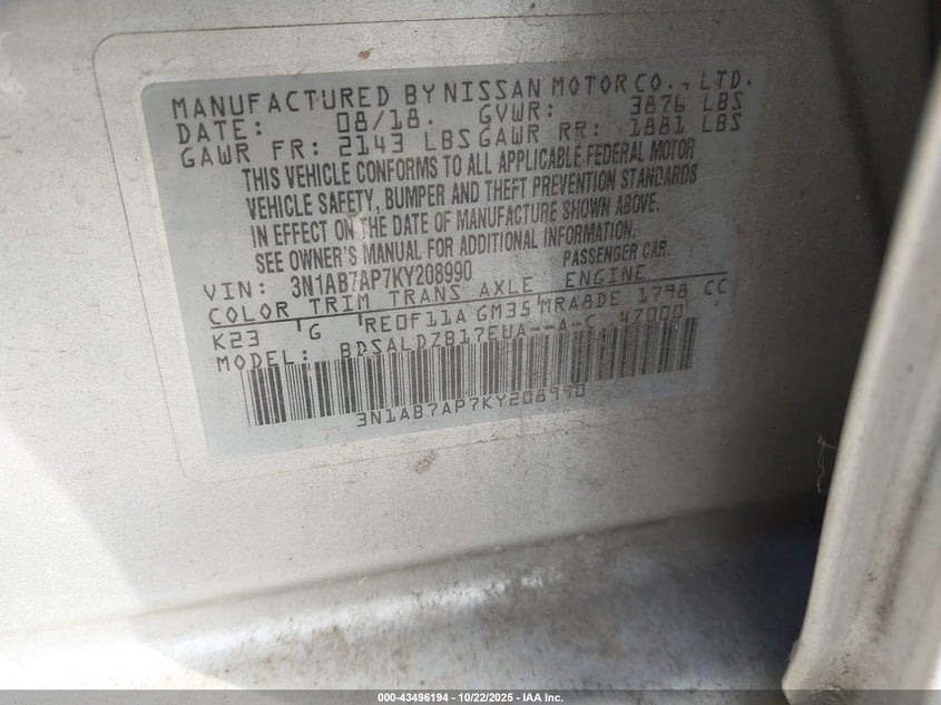 2019 NISSAN SENTRA SV 3N1AB7AP7KY208990