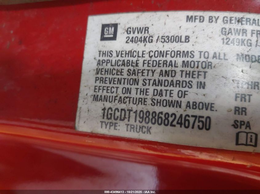 2006 Chevrolet Colorado Ls VIN: 1GCDT198868246750 Lot: 43496413