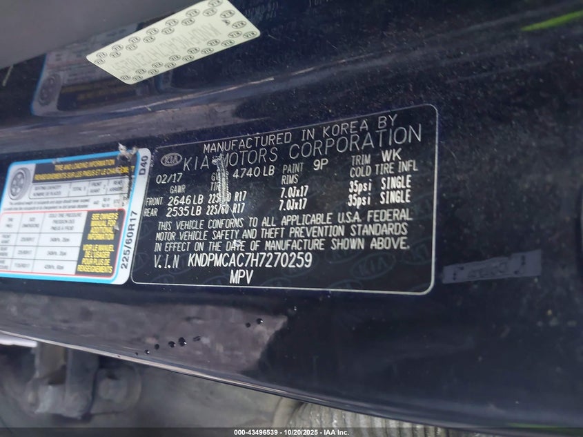 2017 KIA SPORTAGE LX KNDPMCAC7H7270259