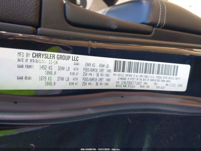 2015 JEEP GRAND CHEROKEE LIMITED 1C4RJFBG5FC712657