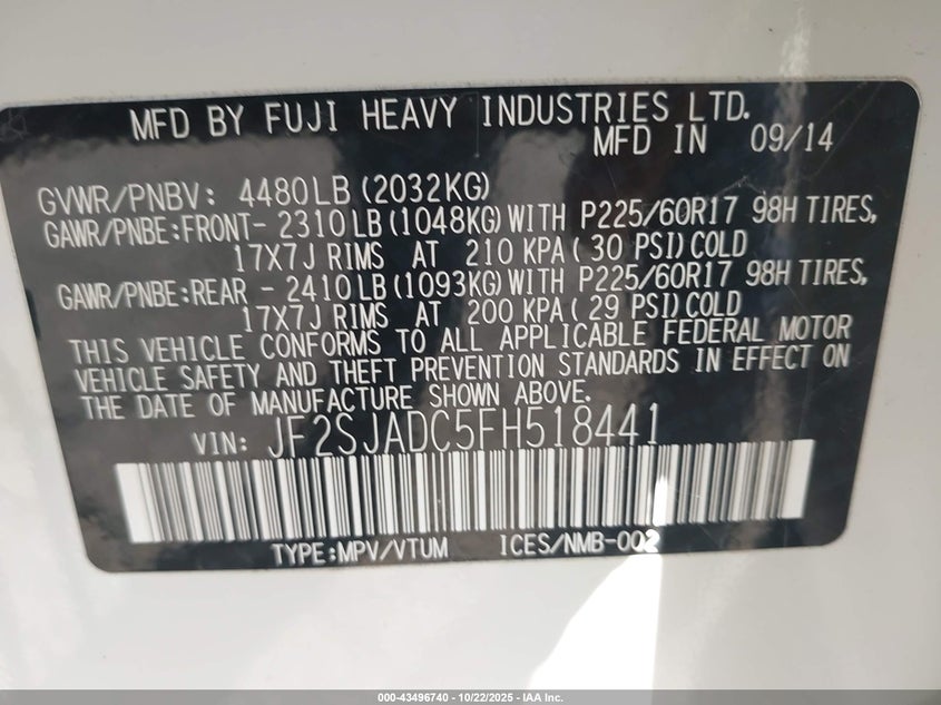 2015 SUBARU FORESTER 2.5I PREMIUM JF2SJADC5FH518441