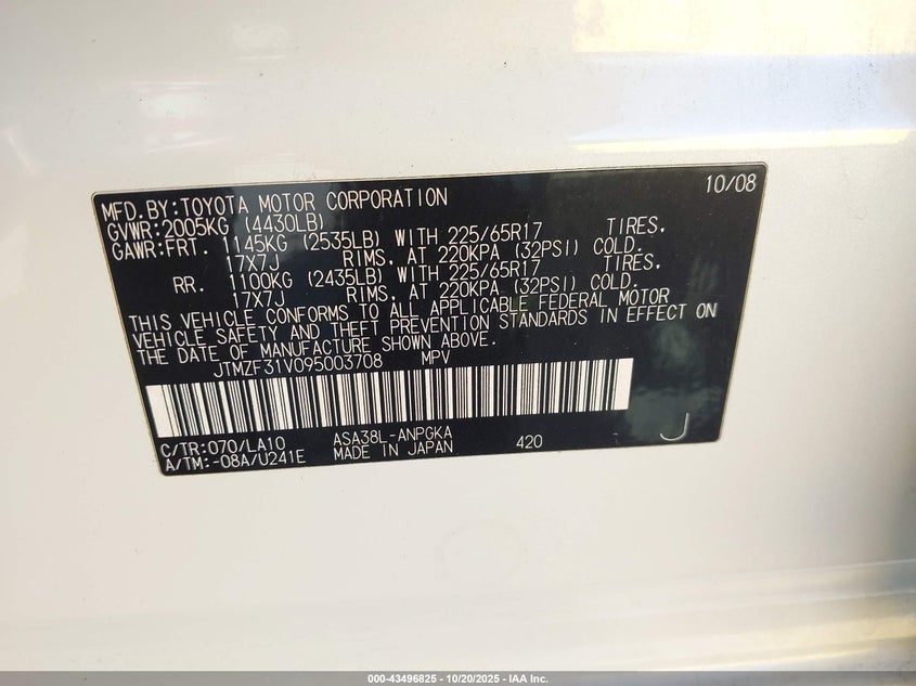 JTMZF31V095003708 2009 TOYOTA RAV 4 photo no. 9