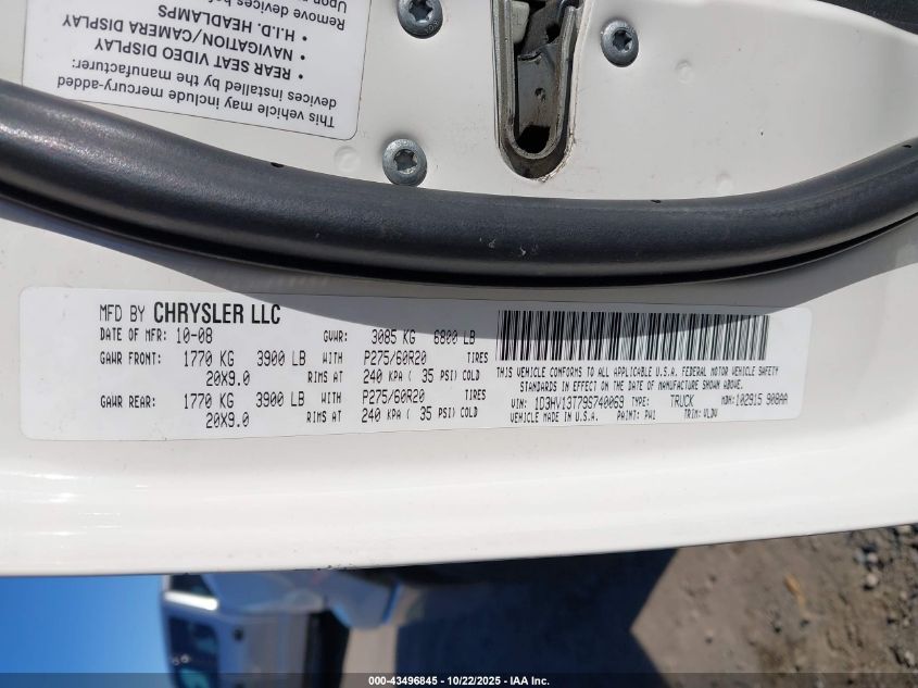 2009 Dodge Ram 1500 Laramie VIN: 1D3HV13T79S740069 Lot: 43496845