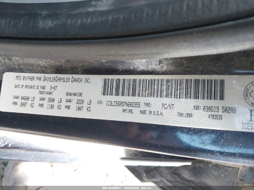 2007 Chrysler Sebring Touring VIN: 1C3LC56R97N602355 Lot: 43496867