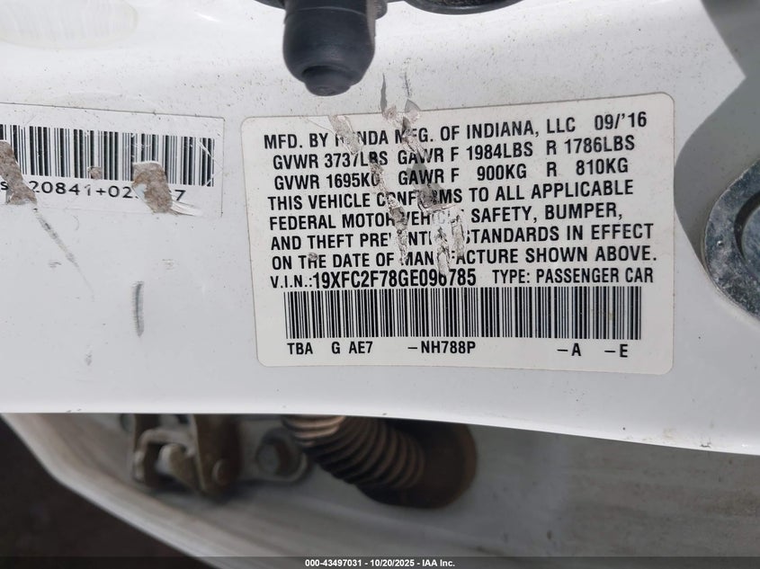 2016 HONDA CIVIC EX 19XFC2F78GE096785