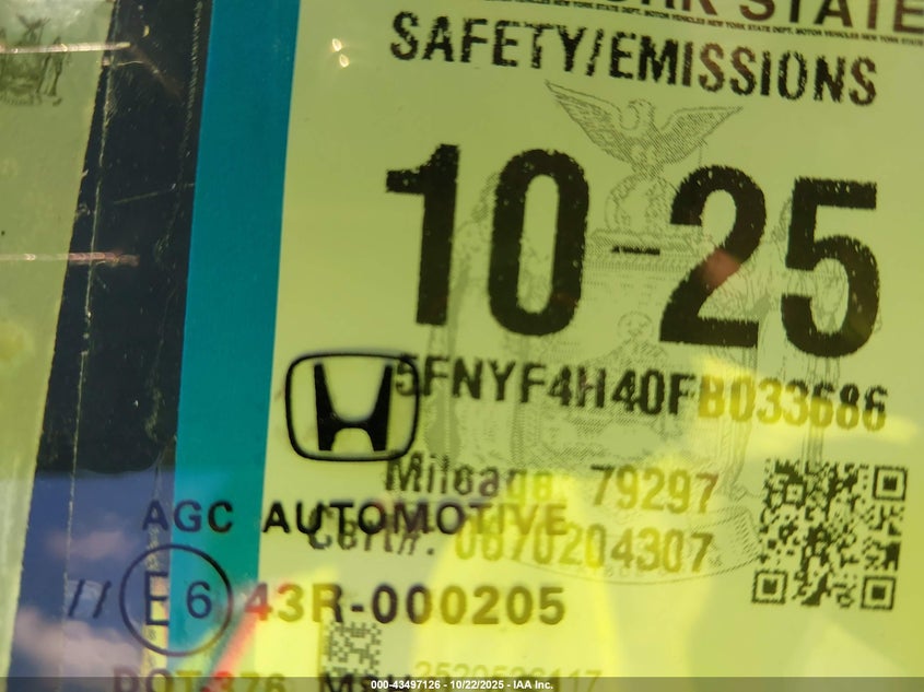 2015 HONDA PILOT EX 5FNYF4H40FB033686