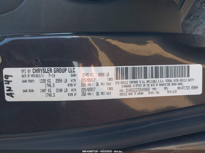 2014 Dodge Grand Caravan Sxt 30Th Anniversary VIN: 2C4RDGCG7ER459665 Lot: 43497128