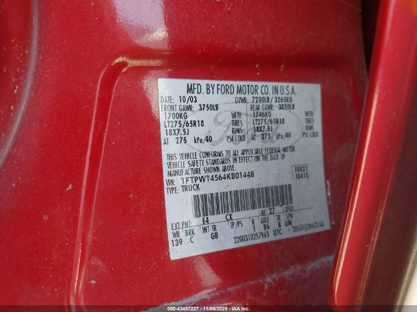 2004 Ford F-150 Fx4/Lariat/Xlt VIN: 1FTPW14564KB01448 Lot: 43497227