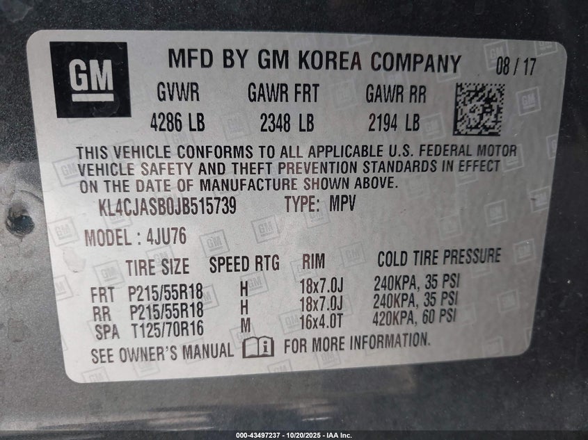KL4CJASB0JB515739 2018 BUICK ENCORE photo no. 9