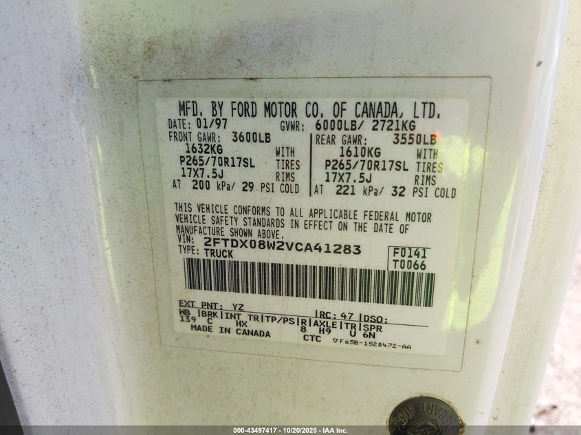 2FTDX08W2VCA41283 1997 FORD F-150 photo no. 9