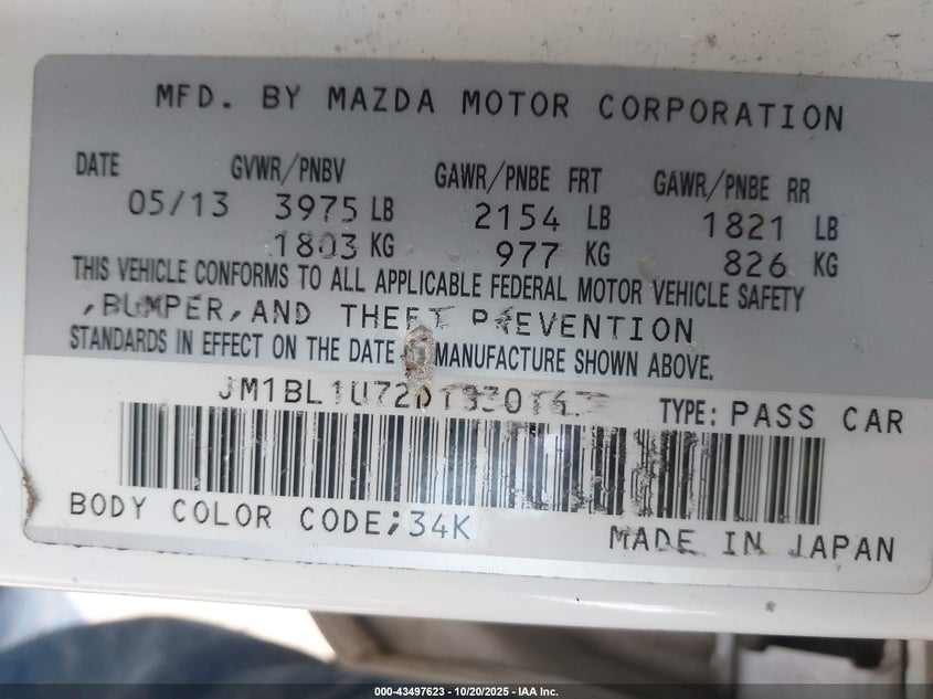 2013 MAZDA MAZDA3 I SPORT JM1BL1U72D1830167