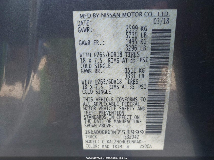 2018 NISSAN FRONTIER SV 1N6AD0ER6JN753999