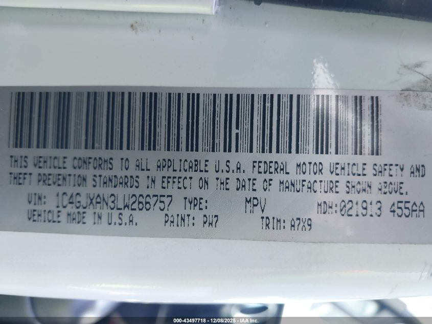 2020 Jeep Wrangler Sport S 4X4 VIN: 1C4GJXAN3LW266757 Lot: 43497718