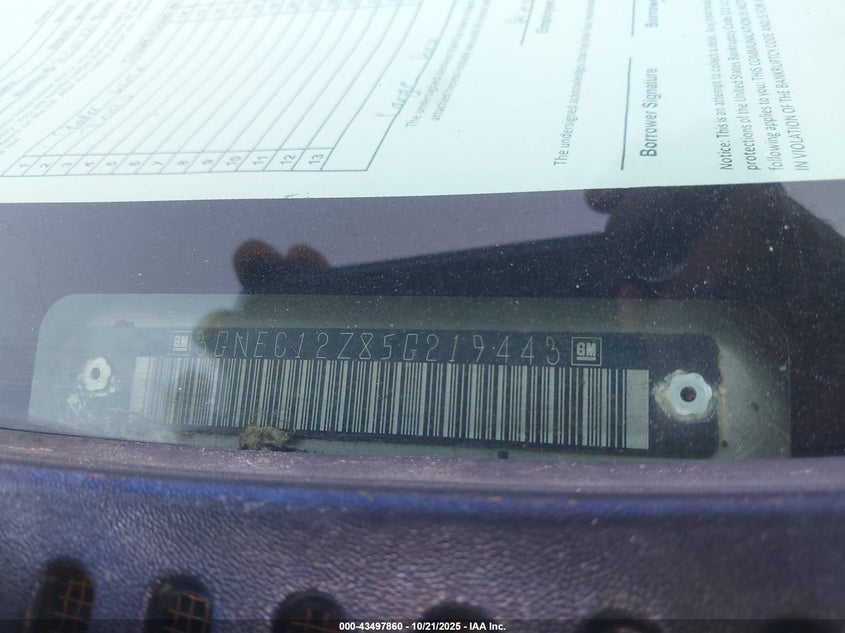 2005 Chevrolet Avalanche 1500 Ls VIN: 3GNEC12Z85G219443 Lot: 43497860