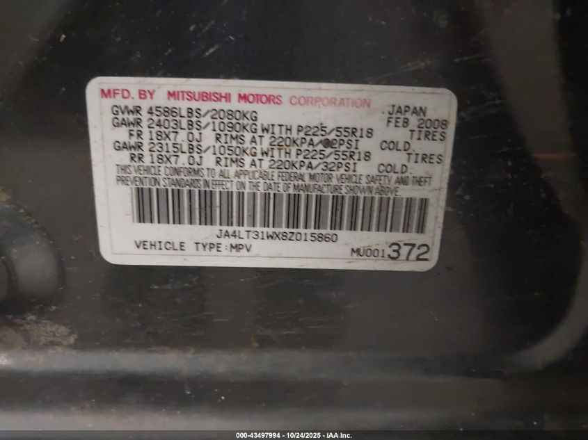 2008 Mitsubishi Outlander Se VIN: JA4LT31WX8Z015860 Lot: 43497994