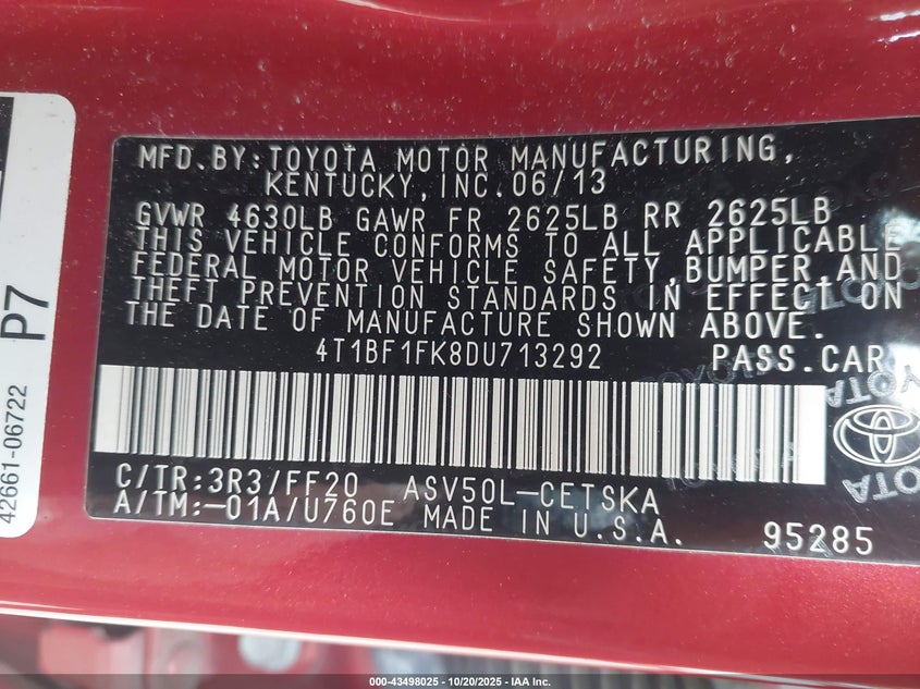 2013 TOYOTA CAMRY SE 4T1BF1FK8DU713292