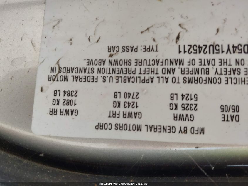 2005 Cadillac Deville Livery VIN: 1G6KD54Y15U245211 Lot: 43498288