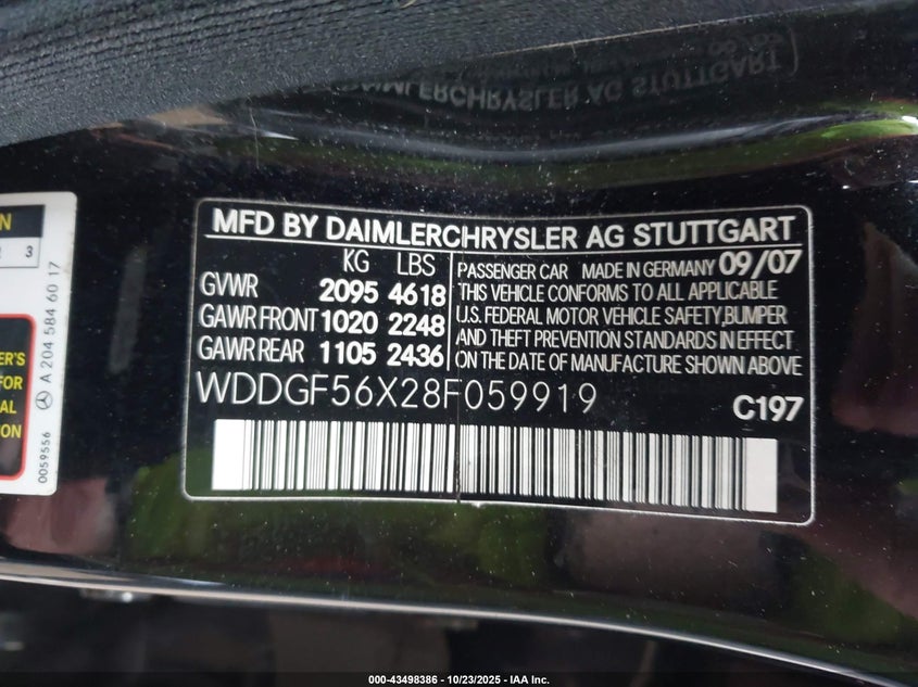 WDDGF56X28F059919 2008 MERCEDES-BENZ C-KLASSE photo no. 9