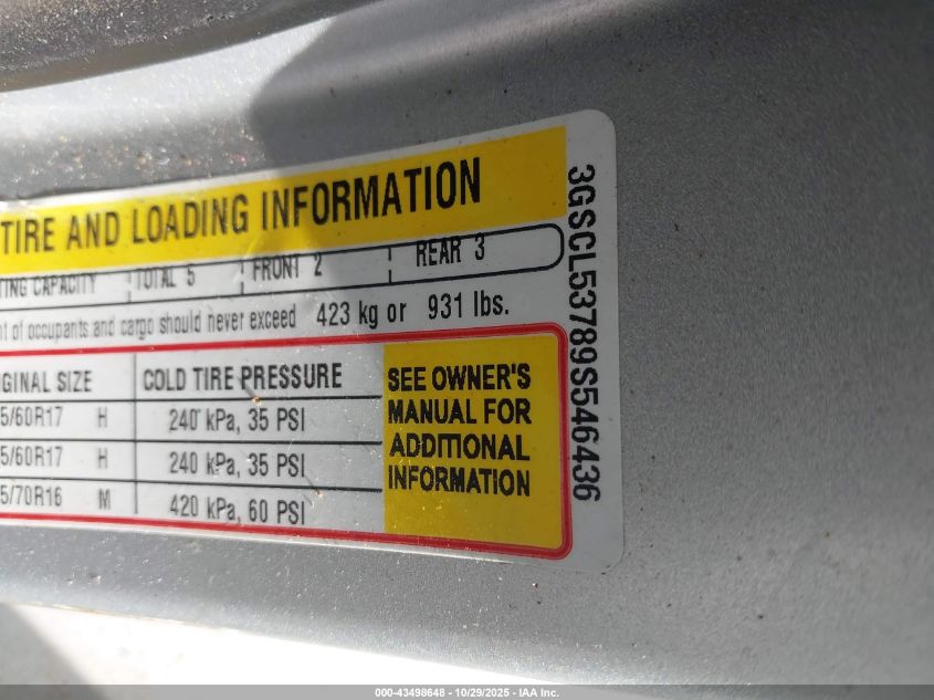 2009 Saturn Vue V6 Xr VIN: 3GSCL53789S546436 Lot: 43498648